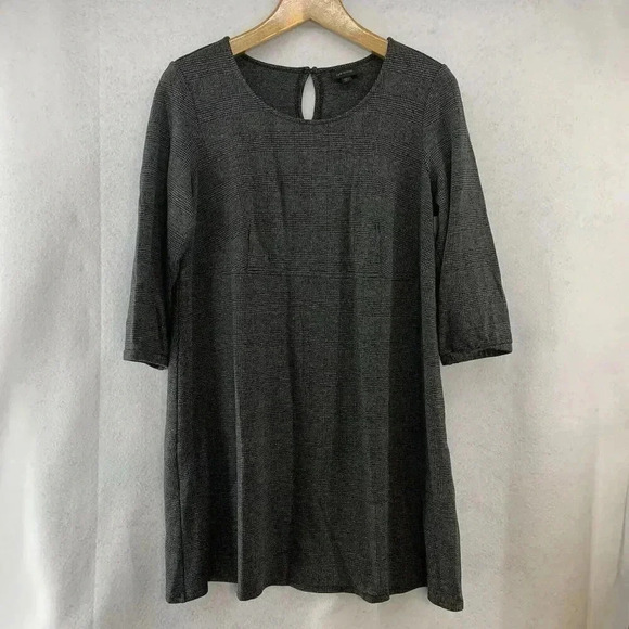 J. Jill Wearever Collection LP Dark‎ Gray Plaid 3/4 Slv Knee Length A-Line Dress - Picture 4 of 9